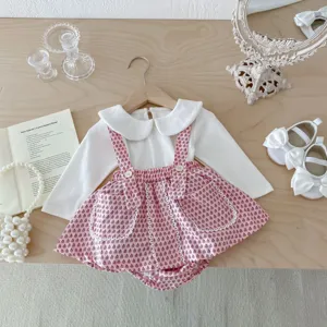 Infant baby girl long sleeve romper set pink floral dress toddler cute autumn clothing