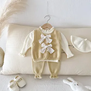 Bimba bambina set gilet in maglia autunno inverno tre pezzi vestiti carini neonato