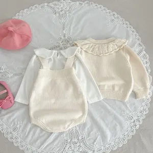 Baby knit sweater romper set toddler girls cute ruffled collar top infant clothing detail view