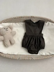 Baby plaid sleeveless romper toddler cute plaid bodysuit infant apparel sweet style dress