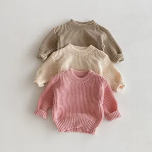 Bebé niña suéter de punto liso cuello redondo manga larga para otoño vista