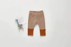 Infant cotton striped long pants with ribbed cuffs, cute toddler daily casual leggings.