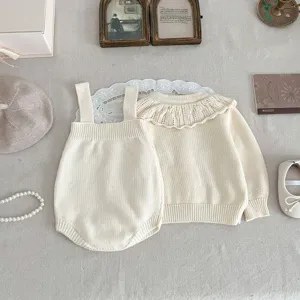 Infant baby girl knit cardigan and romper set cute cream cotton sweater toddler clothing