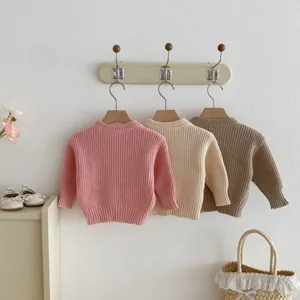 Niña bebé color sólido cuello redondo suéter de punto manga larga otoño invierno ropa.