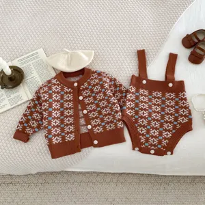 Cute infant baby knit cardigan bloomer set toddler autumn winter warm clothing set