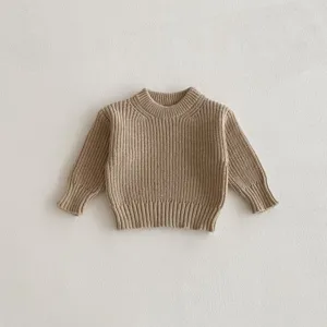 Jersey de cuello redondo liso para bebé niña, bonito top de punto de manga larga otoño.