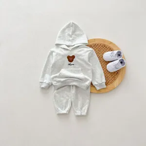 Infant Baby Cotton Hooded Sweatshirt And Pants Set Toddler Long Sleeve Two Piece Outfits Korean Style Children Clothing