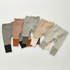 Infant Baby Cotton Striped Long Pants Unisex Newborn Casual Elastic Waist Soft Breathable Daily Bottoms