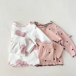 Toddler ribbed cotton long sleeve pajama sets cute heart and polka dot loungewear 2pcs