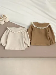 Infant baby toddler girl long sleeve lace collar shirt cute daily top matching outfit