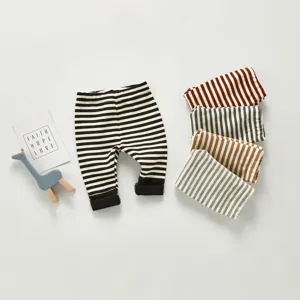 Baby soft cotton striped long pants set, cute infant casual trousers for daily wear.