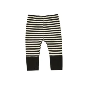 Infant black and white striped cotton leggings newborn daily wear cute baby long pants main view