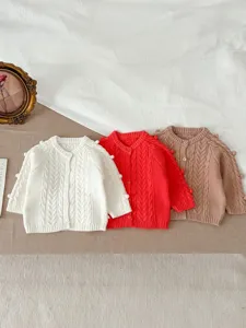 Baby gebreid vest trui schattige peuter knoop vest winter warme kleding outfits