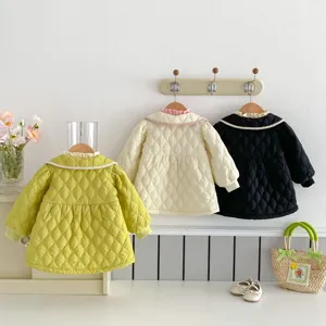 Toddler girls quilted winter coat with sweet doll collar, stylish and warm daily wear.