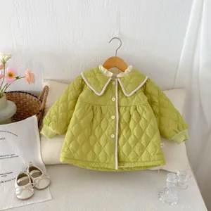 Toddler girl quilted padded jacket cute doll collar winter warm coat Korean style cute outerwear