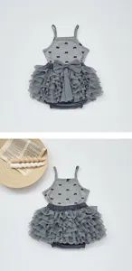 Baby Sommer süße Schleife Druck Träger Strampler Kleinkind stilvoll dünne Mesh Outfit