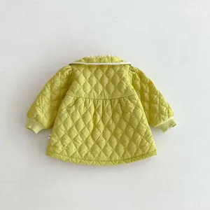 Girls quilted cotton jacket cute light green toddler winter outerwear with lace collar and design