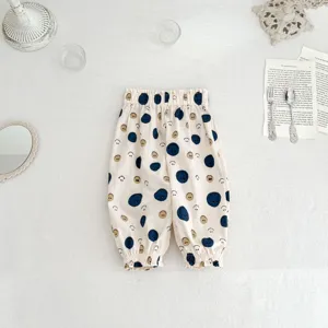 Infant summer anti-mosquito casual pants with cute smiley print, breathable baby trousers.