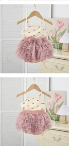 Sommer Baby Mädchen süße Schleife Druck Top und mehrschichtige Tüll Tütü Shorts Ansicht