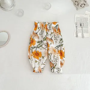Detailed view of baby floral anti-mosquito pants, featuring lightweight breathable fabric design.