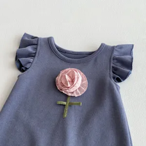 Bebé niña mameluco acanalado detalle otoño lindo princesa volantes flor body vista