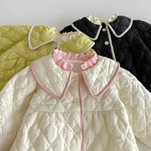 Toddler Girls Quilted Winter Jacket Korean Style Cute Ruffle Collar Padded Cotton Coat
