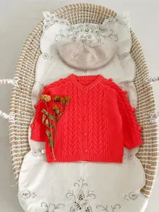 Baby gebreid vest trui set pompon kabelbreisel peutenaard schattige herfst warme jas