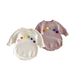 Bébé fille barboteuse en tricot pull avec fleurs colorées mignon col rond automne hiver