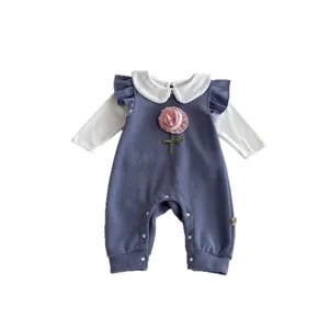 Mono de niña de otoño de manga larga bonita princesa flores ropa de bebé conjunto