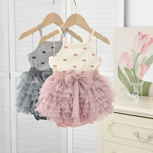 Sommer Baby Set mit Schleife, ärmelloses Top und Tüllshorts für kleine Mädchen Alltag.