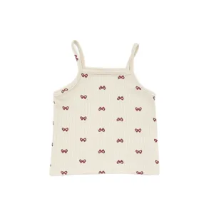 Baby Mädchen Rippstrumpf Tanktop mit rotem Schleifen-Druck, sommerliches Spaghetti-Top.