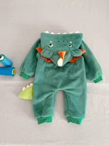 Inverno neonato spesso peluche dinosauro con cappuccio tutina simpatico caldo vestiti