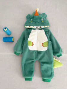 Inverno neonato simpatico dinosauro verde peluche con cappuccio tuta addensata calda