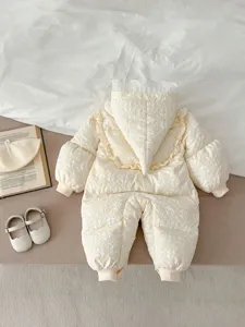 Infant winter down romper baby girl cute floral hooded jumpsuit toddler warm outerwear