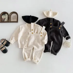 Kleinkind Baby Strickjacke und Latzhose Set Fruehling niedliche Kinder Kleidung outfit