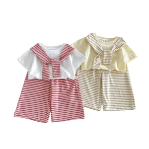 Sommer Set für Kleinkind Mädchen T-Shirt mit Schal und gestreifte weite Hose zweiteilig