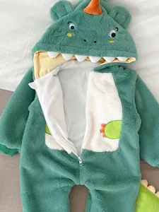 Tuta peluche dinosauro inverno neonato, morbidissima tutina pile calda e spessa per piccoli bambini.