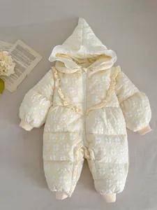 Infant baby winter hooded snowsuit quilted floral romper newborn warm outerwear jumpsuit