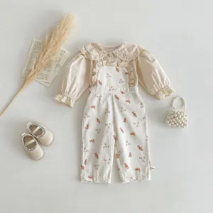 Primavera bambina cotone twill salopette set simpatico stampa orsetto camicia vestiti bambini