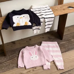 Pyjama peluche enfant tout-petit hiver doux chaud vêtement maison mignon pingouin lapin dessin