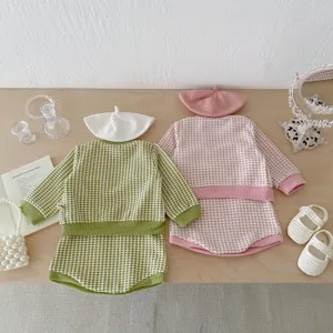 Infant fall autumn tweed plaid cardigan coat and cute stylish bloomers baby girl set