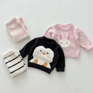 Ensemble pyjama thermique polaire bébé enfant motif lapin et pingouin pour vêtements d'hiver