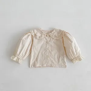 Carina camicia a maniche lunghe per bambina con colletto in pizzo e polsini beige per neonata