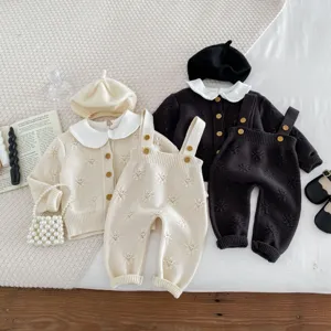 Süsses Baby Strickjacke Latzhose Set Kleinkind Pullover Beret Outfit süsse Kleidung
