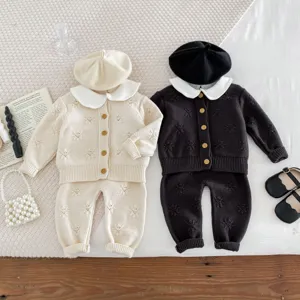 Baby Strickjacke Set Kleinkind Pullover Hose Barette Mütze süßes Outfit Set