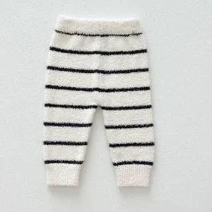 Bébé pelucheux rayé douillet chaud pantalon d'hiver tout-petit doux pantalon