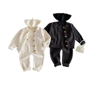 Ensemble cardigan en tricot pour bébé nourrisson pull pantalon chapeau tenue mignonne