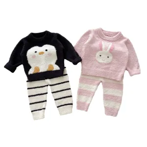 Ensembles pyjama thermique bébé avec motifs peluche douce pingouin lapin pour automne hiver.
