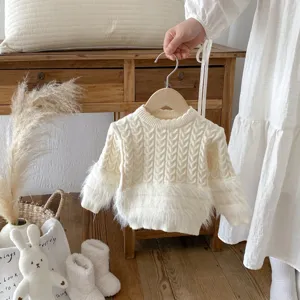 Infant Baby Girls Cute Cable Knit Sweater Winter Warm Long Sleeve Pullover Casual Core Spun Yarn Knitwear Toddler Tops