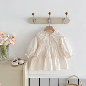 Abito Principessa Manica Lunga Bambina Piccola con Colletto in Pizzo Grazioso Vestito a Balze Primavera Autunno